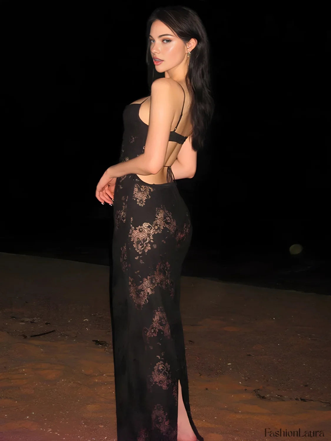 Floral Semi-Sheer Graceful Cami Long Dress