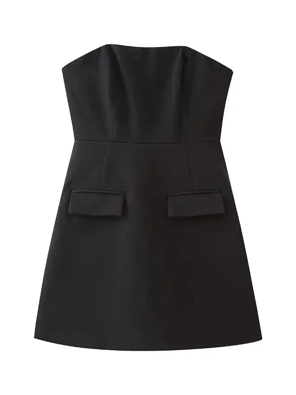 Strapless Princess Seam Flap Pocket Fit and Flare Mini Dress