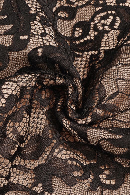 Classic Black Floral Lace Panel Sweetheart Bustier Wide Strap Bodycon Midi Dress