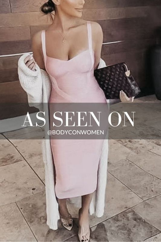 Dusty Pink Sweetheart Criss Cross Waist Bandage Bodycon Midi Dress