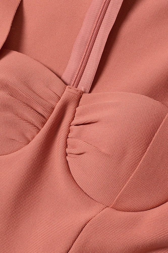 Watermelon Pink Long Sleeve Sweetheart Ruched Bustier Bodycon Midi Dress