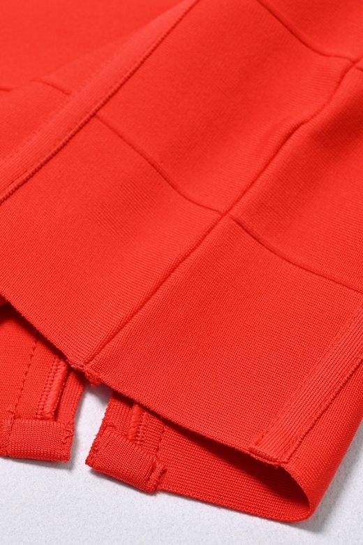Lipstick Red Square Neck Wide Strap Curved Panel Bandage Midi Dress