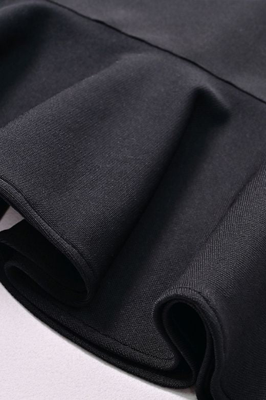 Classic Black Sweetheart Bustier Bow Strap Bandage Flounce Hem Midi Dress