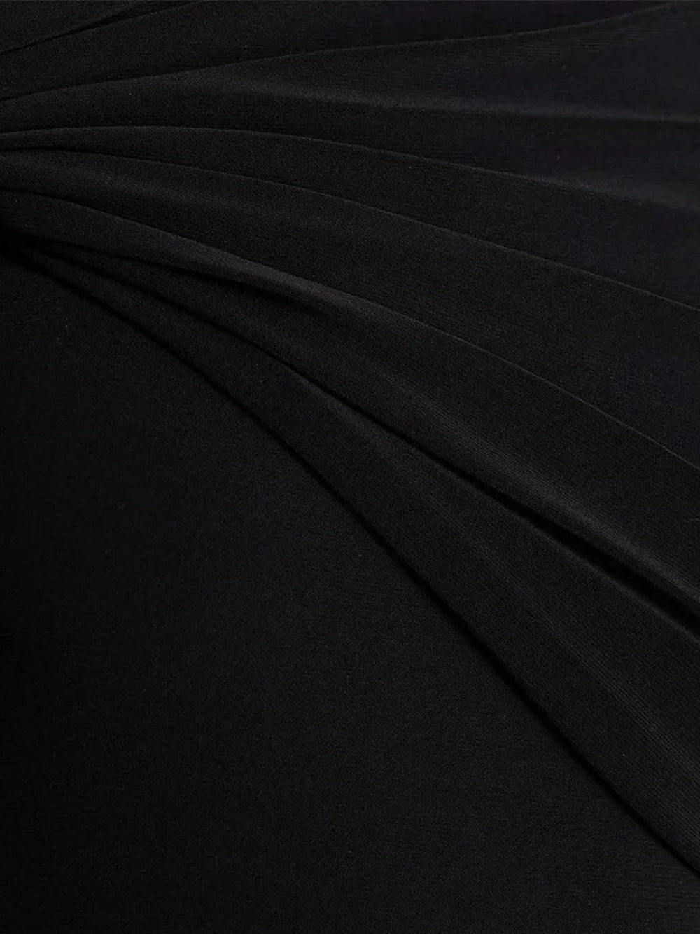 Black Long Sleeve Asymmetric Neck Ring Detail Ruched Drape High Low Bodycon Midi Dress