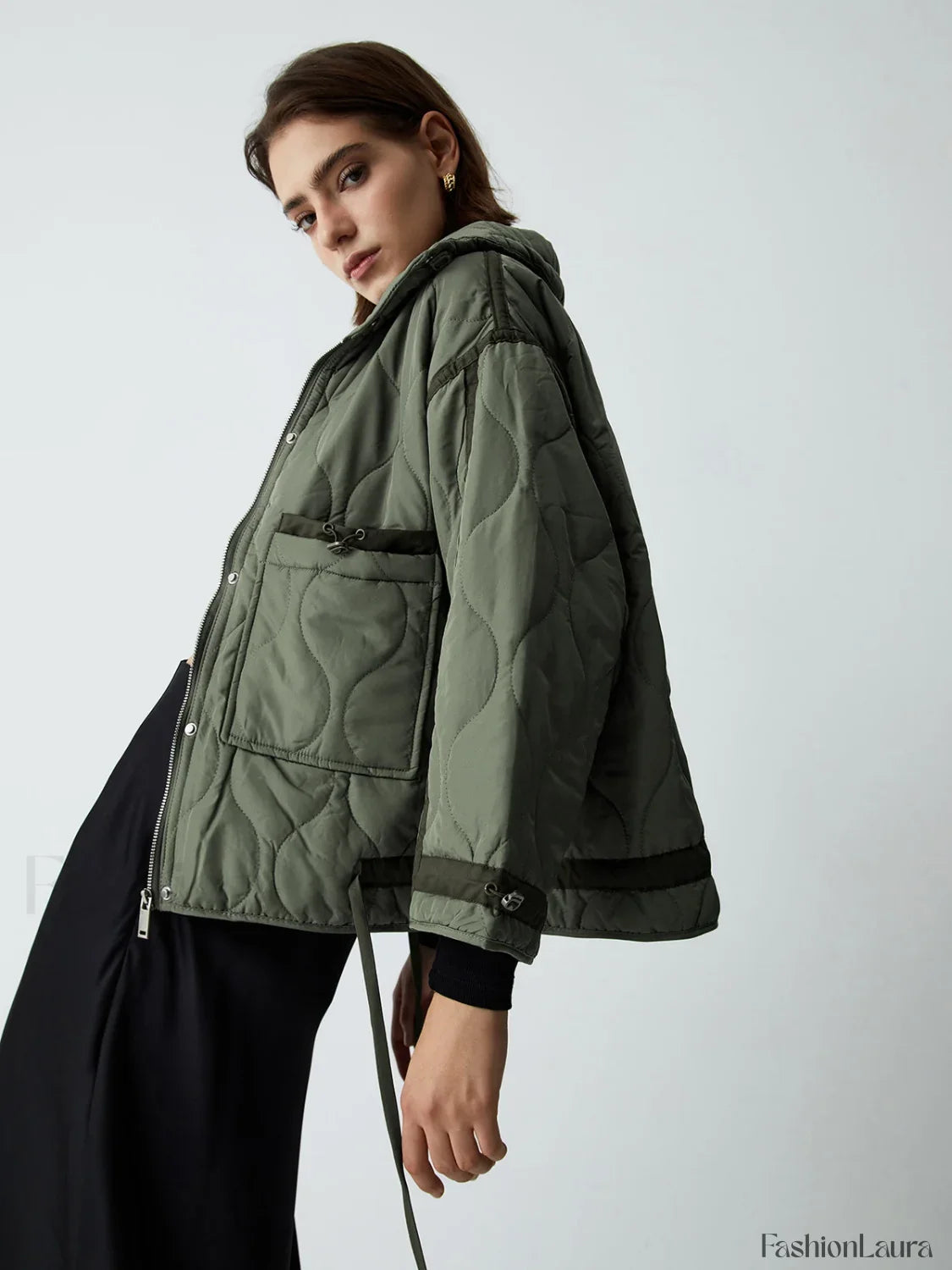 Open Collar Graceful Quilted Coat