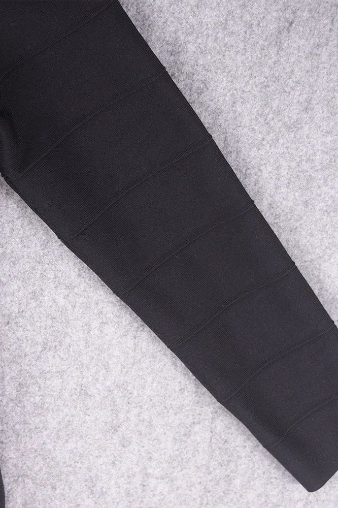 Classic Black Long Sleeve Crew Neck Bandage Bodycon Mini Dress