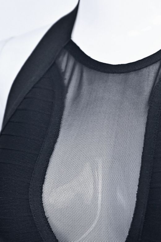 Classic Black Mesh V Cut Out Bandage Bodycon Mini Dress