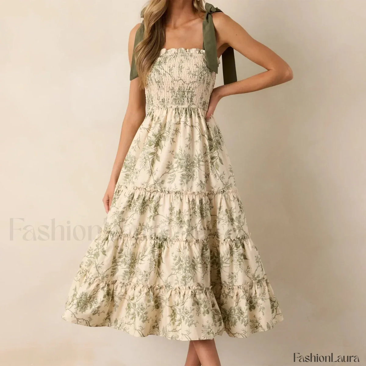Ruffled Wide-Strap Midi Dress