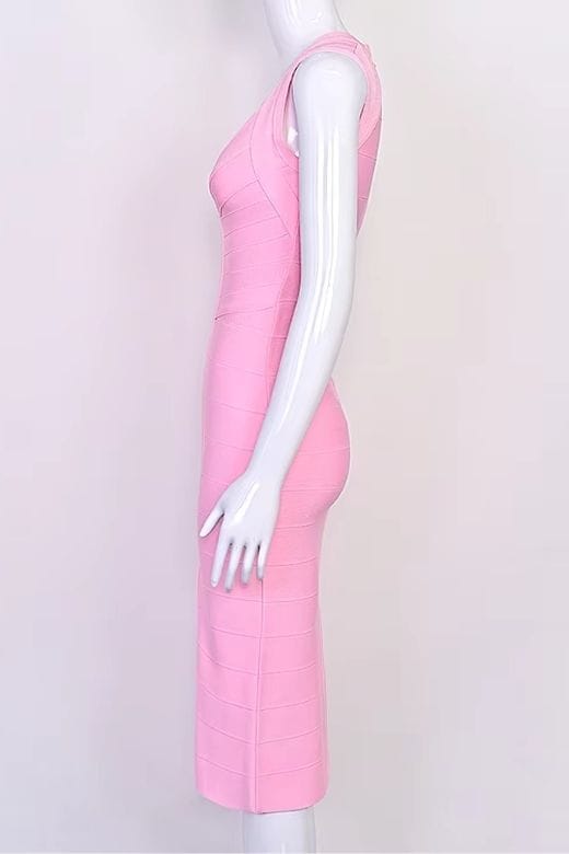 Red Wine Deep V-Neck Sleeveless Bandage Bodycon Midi Dress