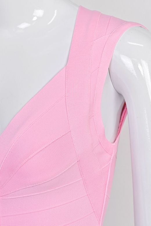Dusty Pink Deep V-Neck Center Panel Bandage Bodycon Mini Dress