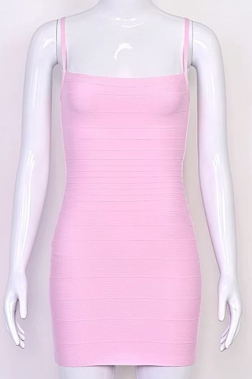 Red Wine Square Neck Spaghetti Strap Bandage Bodycon Mini Dress