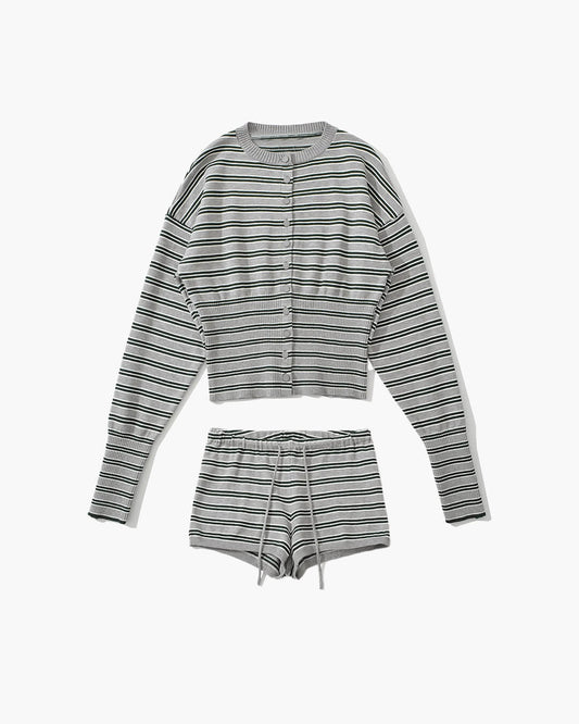 Nicole Striped Cardigan Shorts Set