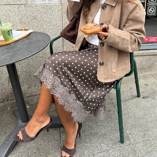 Nicky Retro Dots Lace Midi Skirt