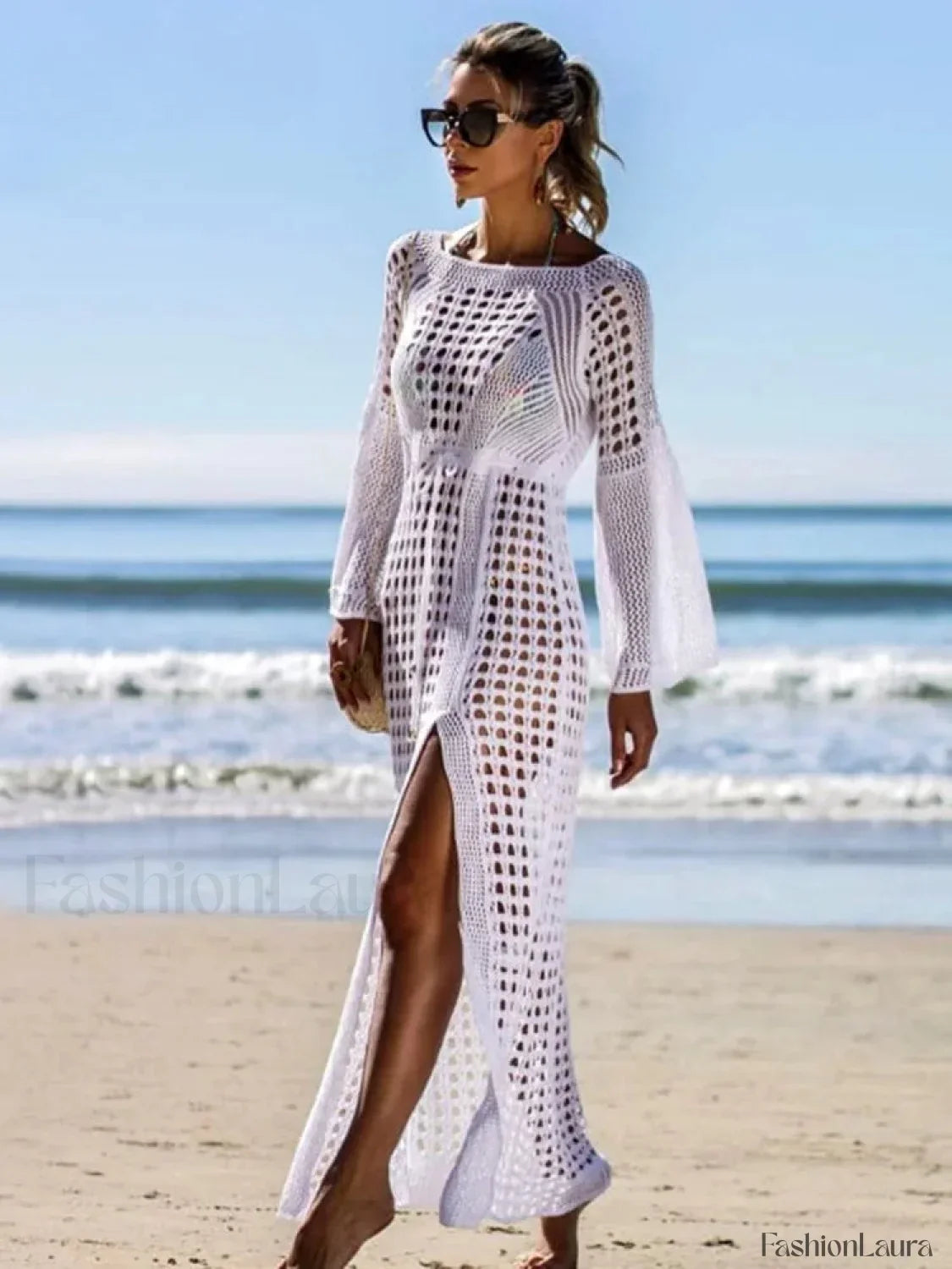 Solid Hollow Lace Up Slit Cut Cover Up