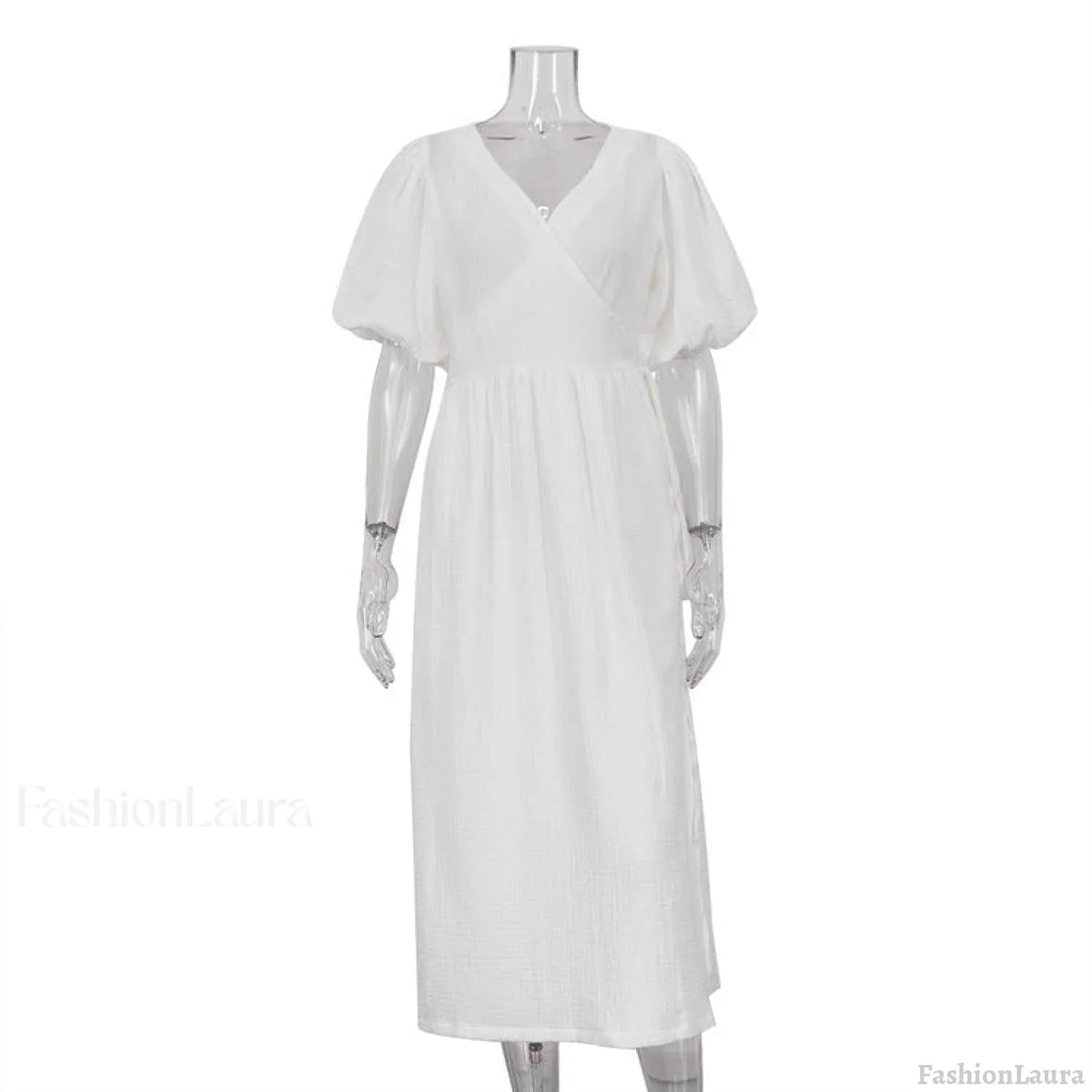 V neck Short Sleeve Lace up Dress French Office Solid Color Dress