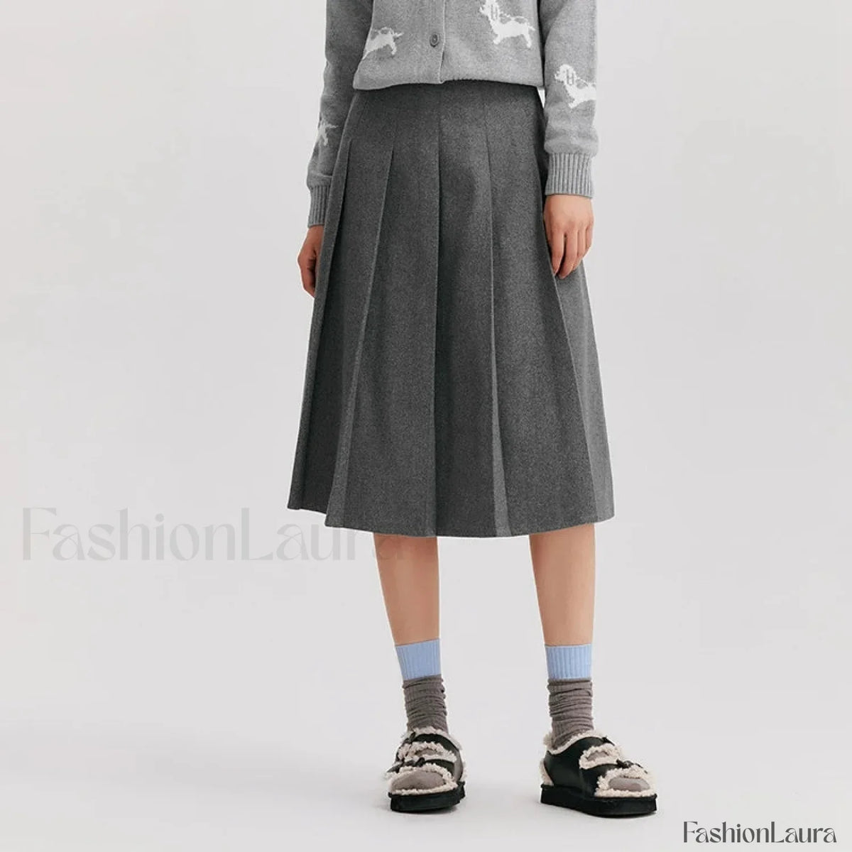 Woolen Pleated A-Line Skirt