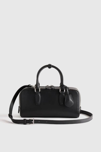 Italian Leather Mini Bowler Crossbody Satchel