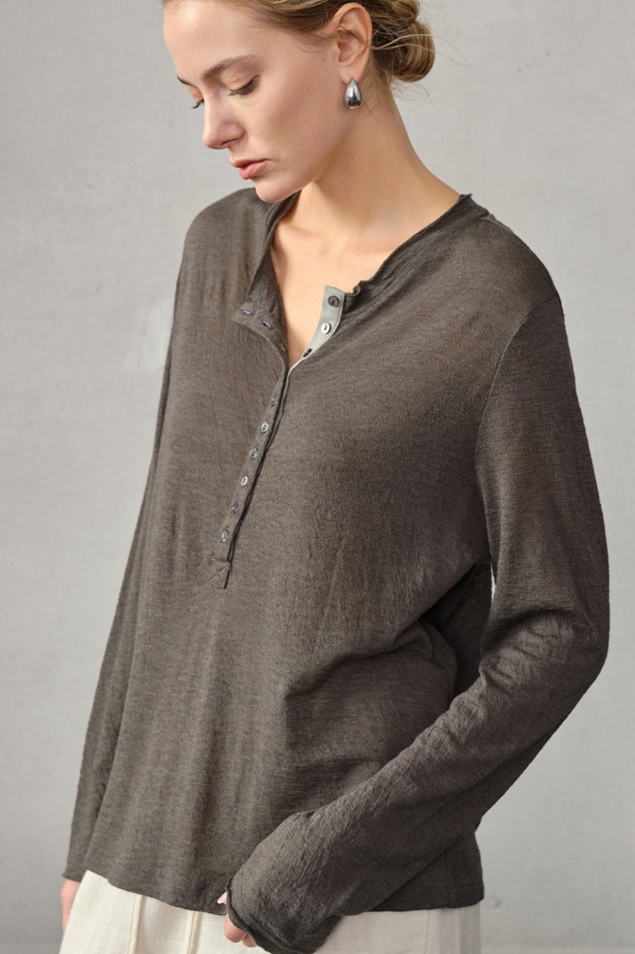 Color Block Placket Knit Top