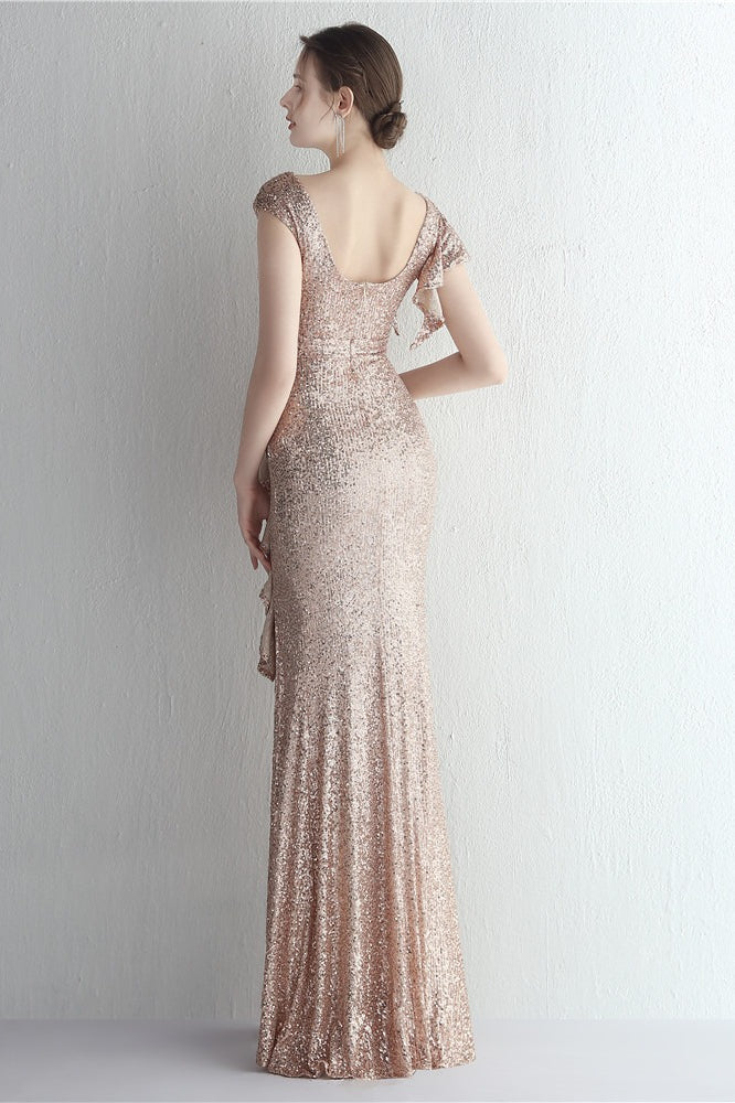 Glitter High Neck Mermaid Slit Formal Dress