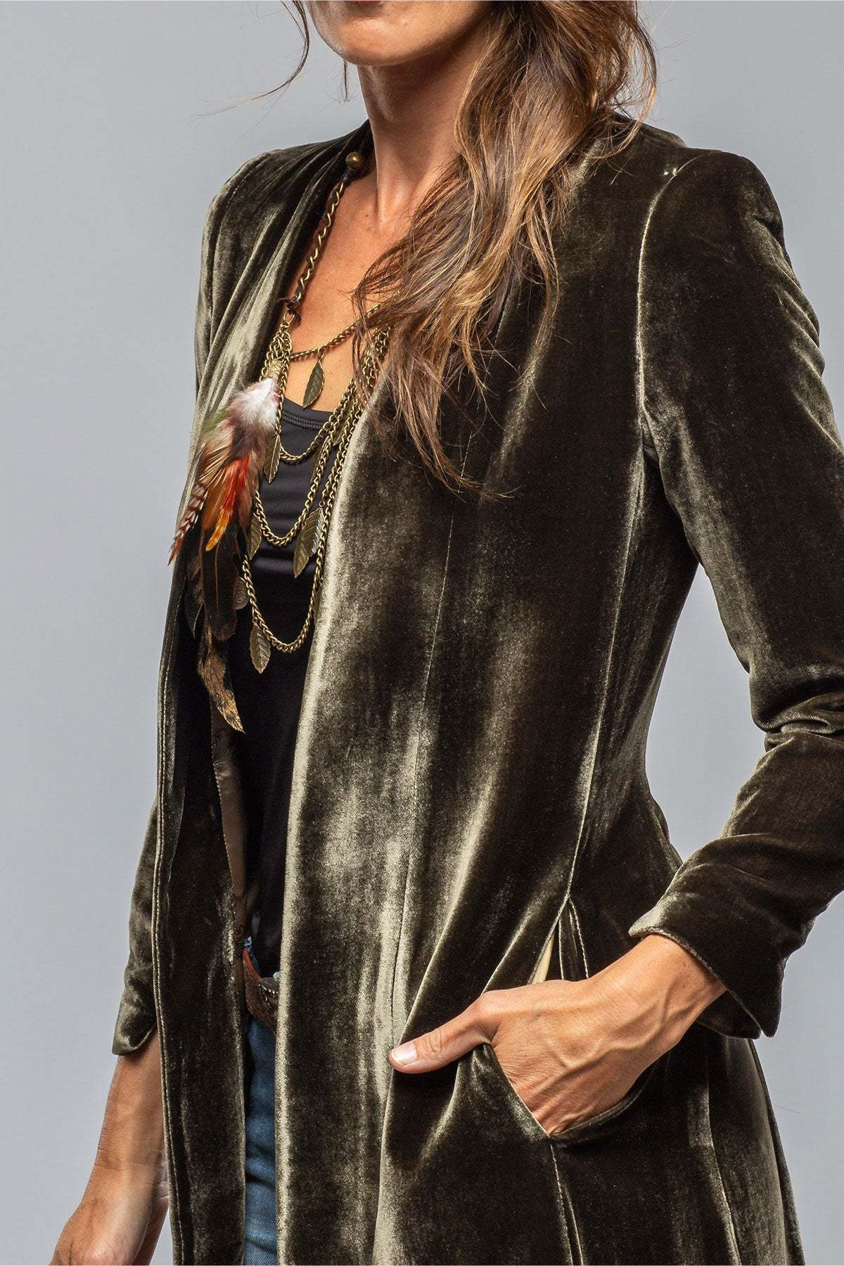 Velvet Solid Vintage Split Long Loose Cardigan Overcoat
