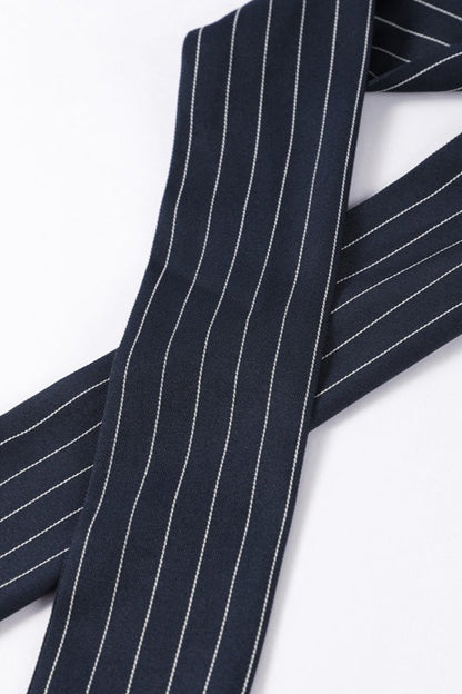 V Neck Striped Scarf Two Piece Blazer Skirt Set
