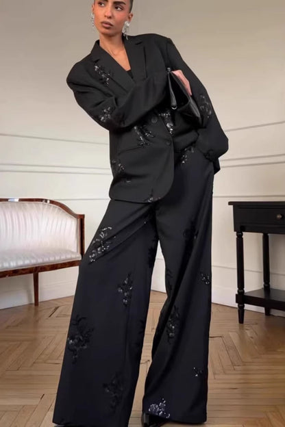Embroidered Two Piece Blazer Pants Set