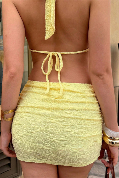 Sexy Yellow Beach Halter Mini Skirt Set