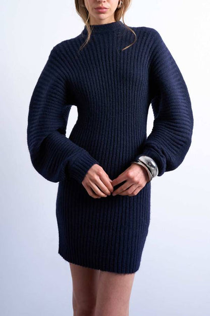 Topshop knitted cocoon ribbed dress in navy