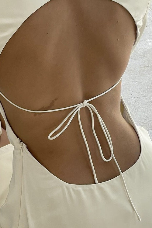 French Satin Cut Out Back Tie Graduation Party Dress