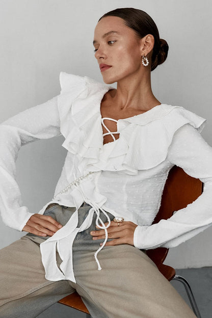 Elegant Long Sleeve Crepe Blouse