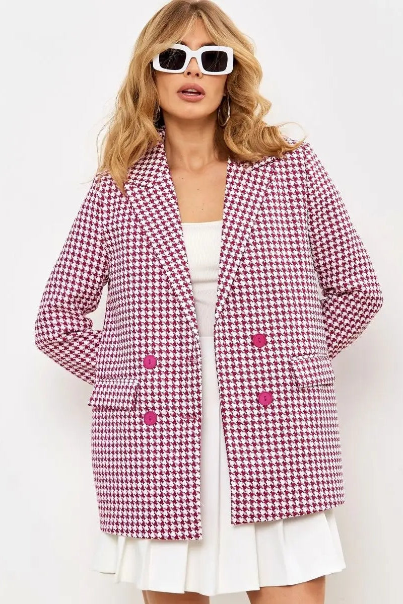 Casual Tweed Houndstooth Blazer