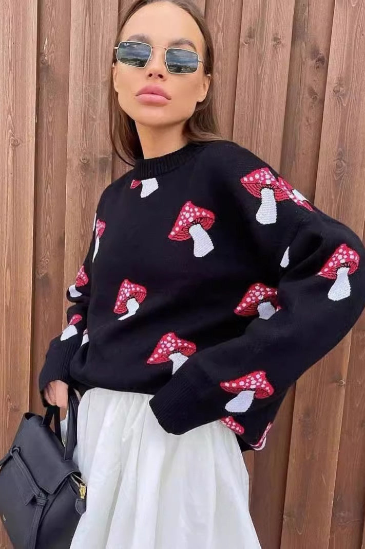 Mushroom Print Knit Sweater