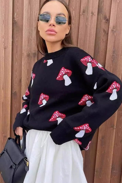 Mushroom Print Knit Sweater