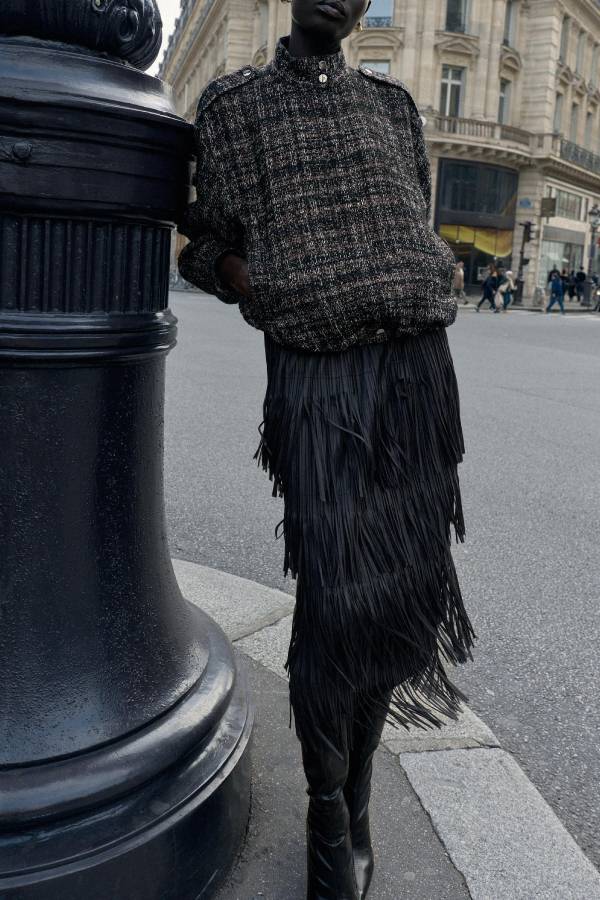 FRINGED MIDI SKIRT