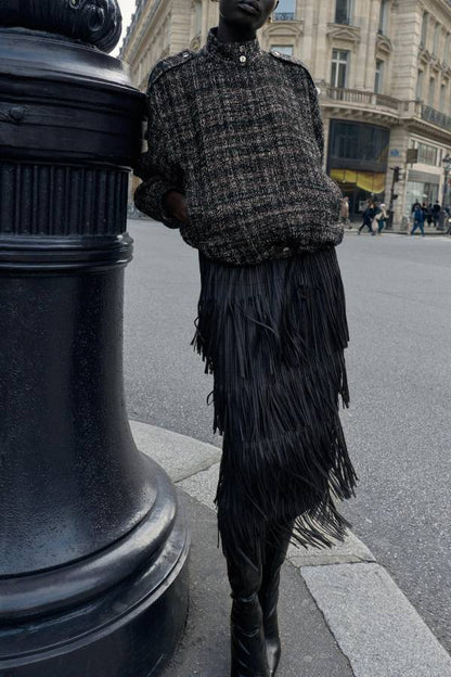 FRINGED MIDI SKIRT