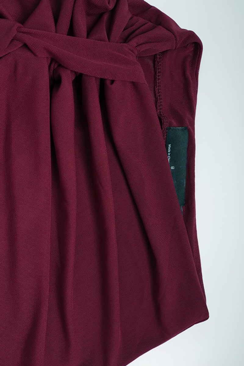 Deep V Neck Ruffle Trim Top High Slit Skirt Set