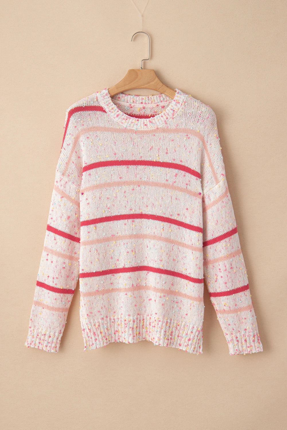 Pink Striped Confetti Drop Sleeve Knit Sweater