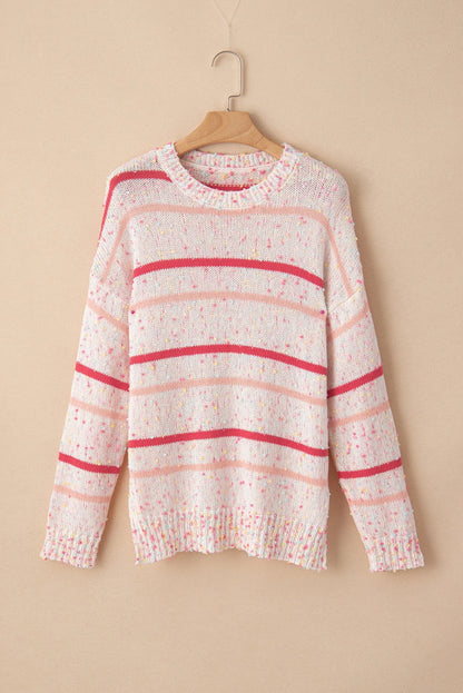 Pink Striped Confetti Drop Sleeve Knit Sweater