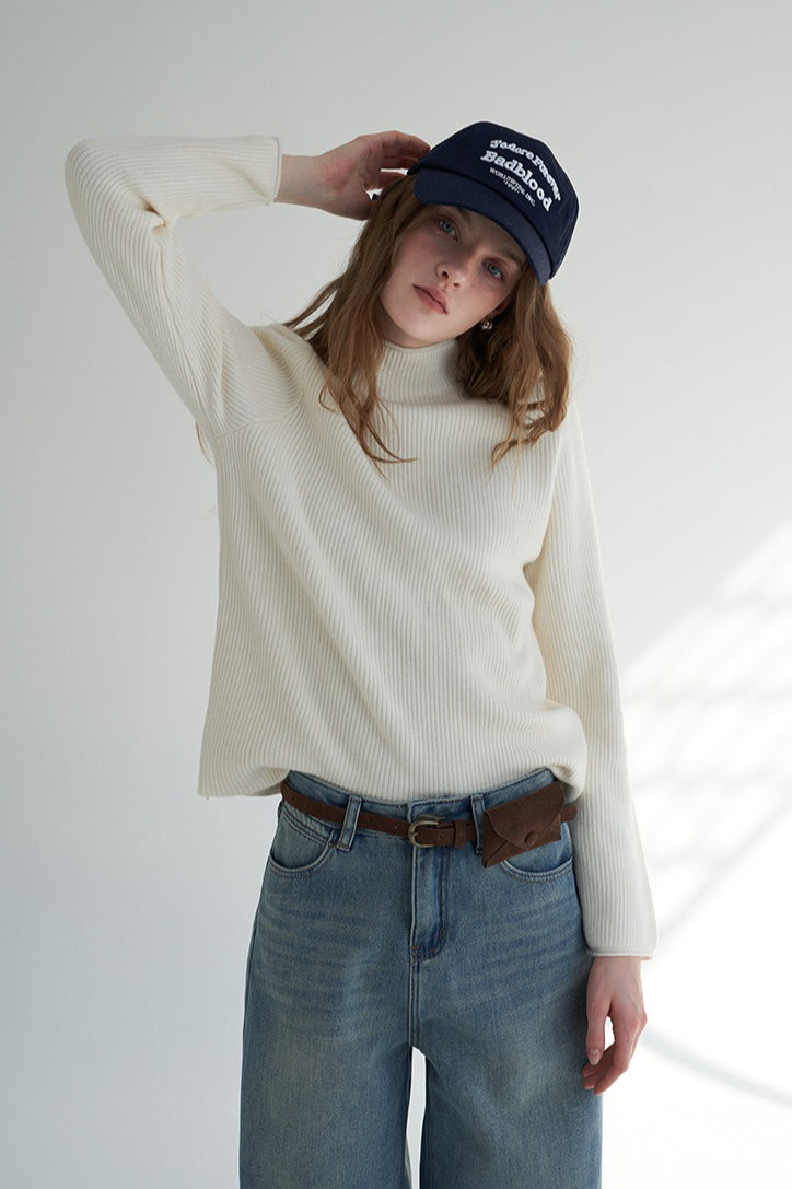 Mock Neck Fleece Lined Knit Top