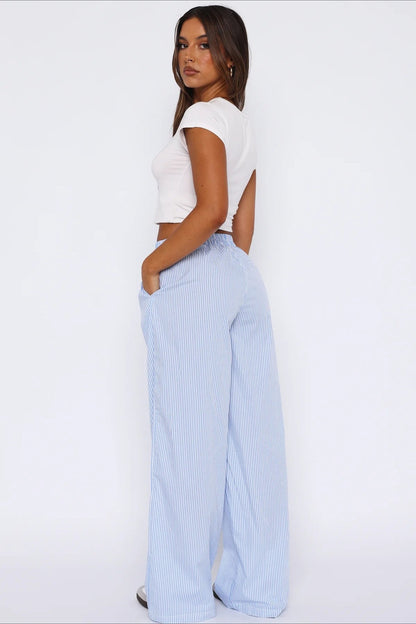 High Waist Striped Wide Leg Loose Streetwear Pants