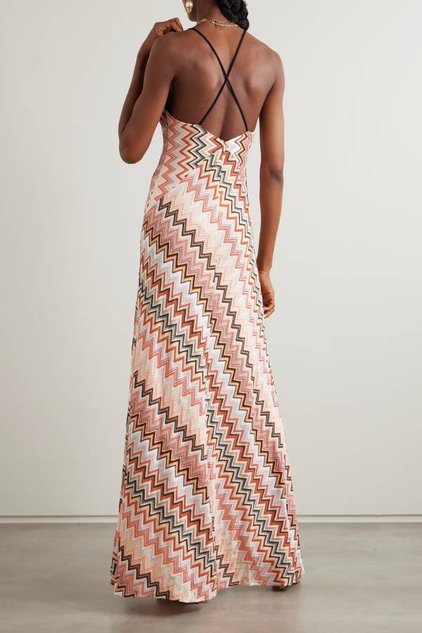Colorful Zigzag Pattern Elegant Sling Backless Maxi Dress