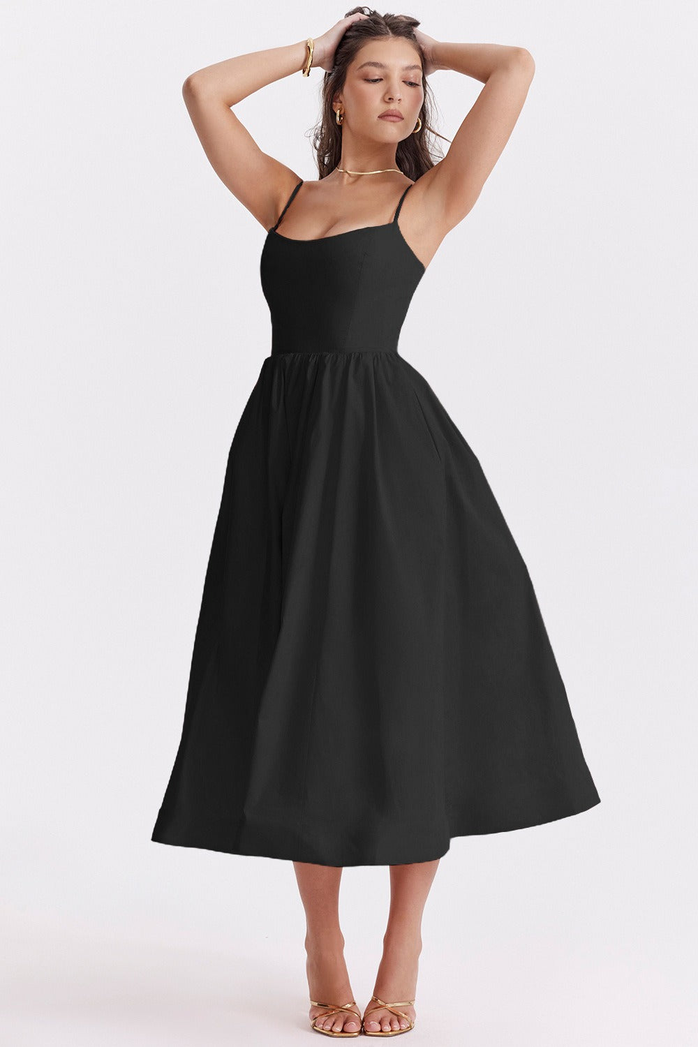 Solid Sexy Backless Spaghetti Strap Swing Prom Dress
