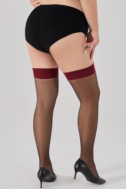 Plus Size Black Red Contrast Matte Thigh-High Stockings