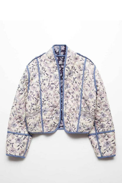 Retro print quilted short jacket