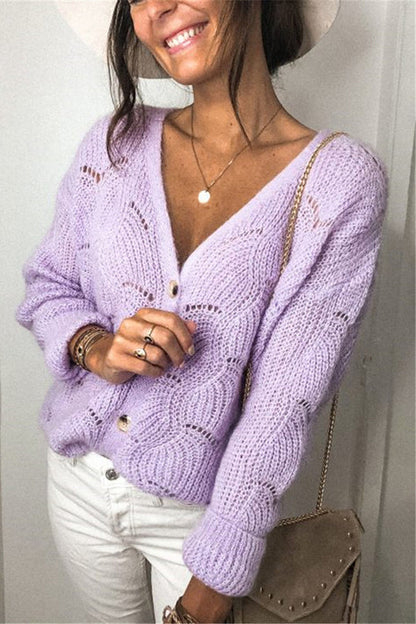 Fashionable V-neck Long-sleeved Knitted Sweater Cardigan