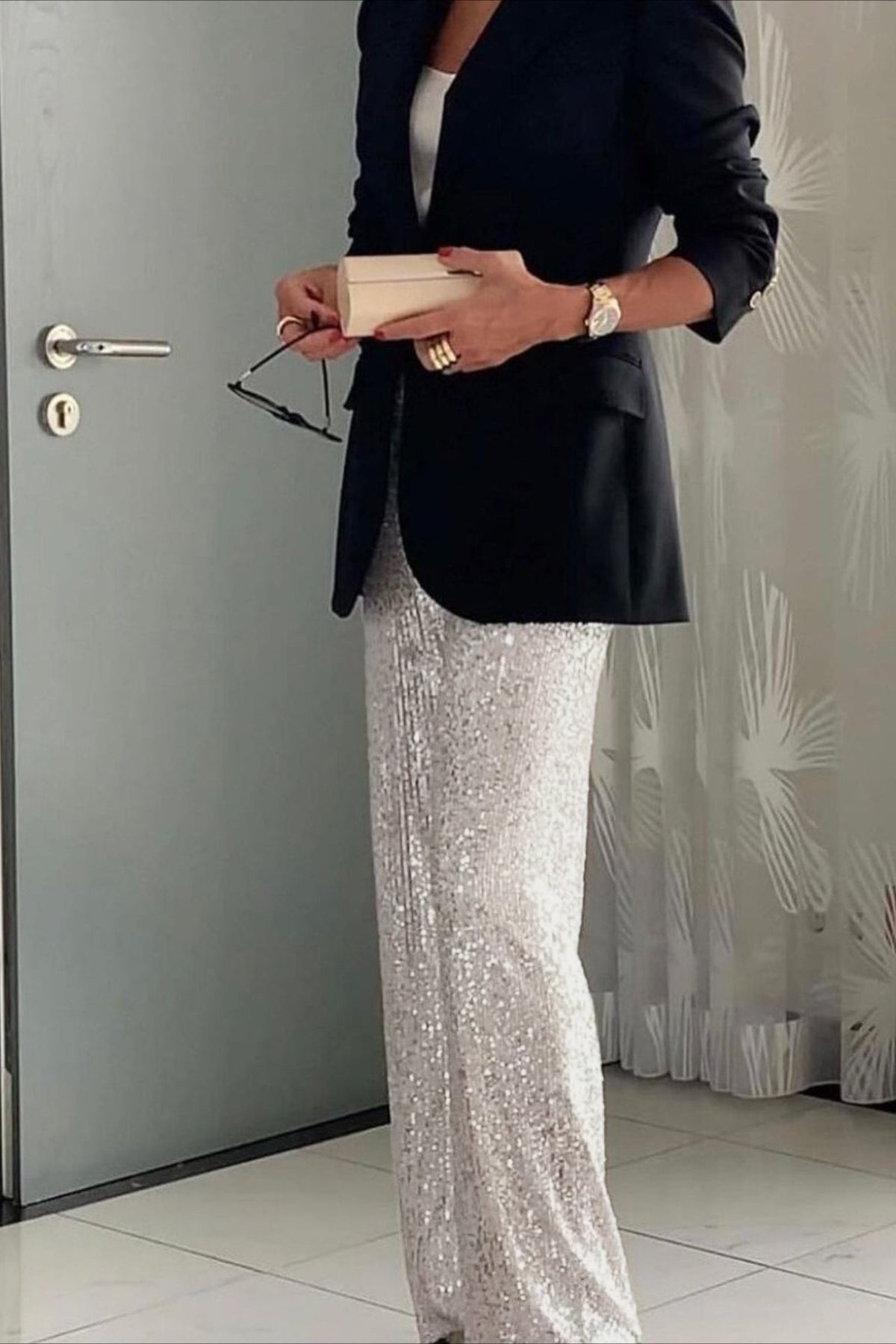 Sequin Straight Leg Casual Pants