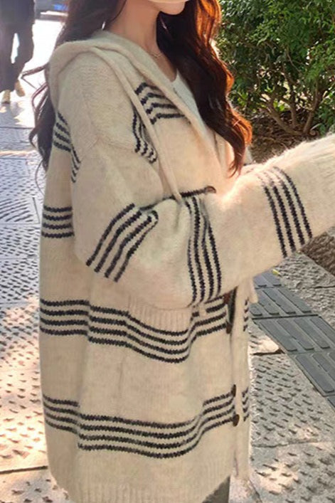 Colorblock Striped Hooded Sweater