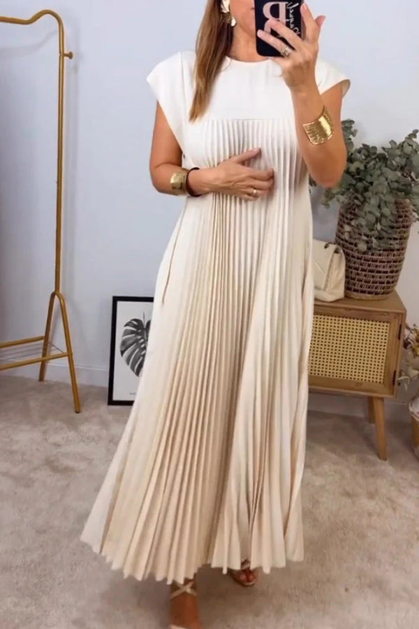 Sleeveless Pleated Simple Solid Color Dress