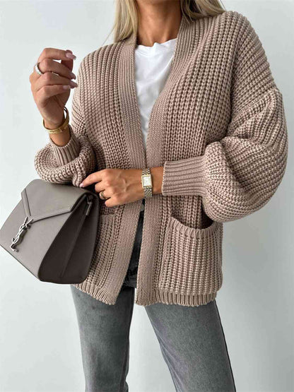 Solid Color V-neck Long-sleeved Casual Knitted Cardigan