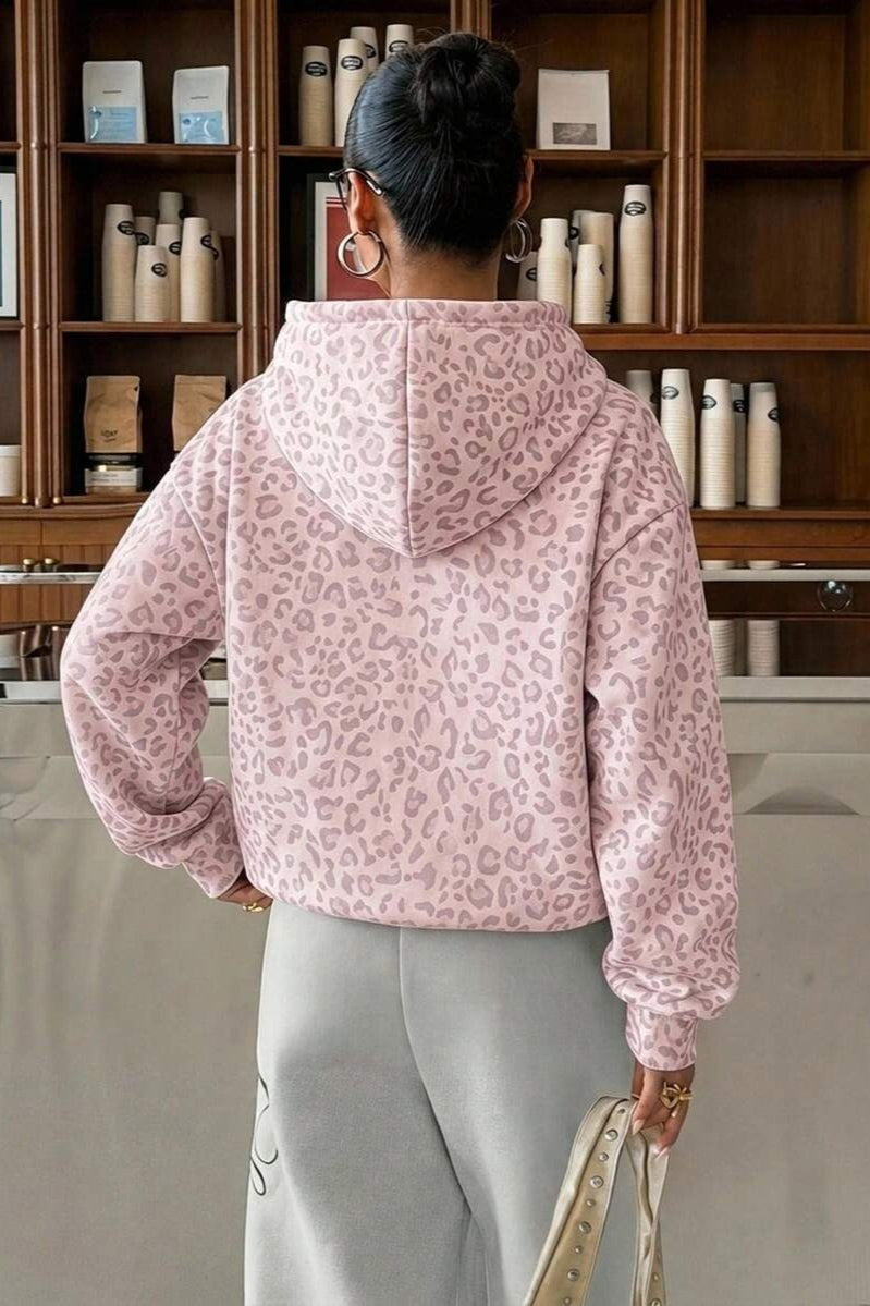 Leopard Print Loose Long Sleeve Casual Hoodie